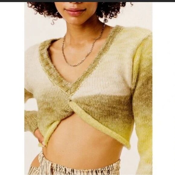 For Love & Lemons Womens Green Celeste Twist Front Crop Sweater XS NWT - Picture 1 of 11